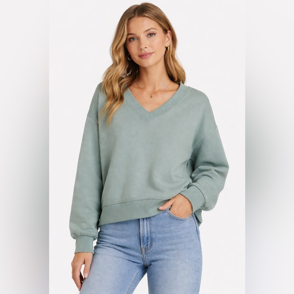 Pact Women's V-Neck Sweater in Sage Green